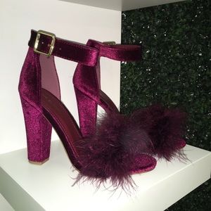 Burgendy fluffy heels
